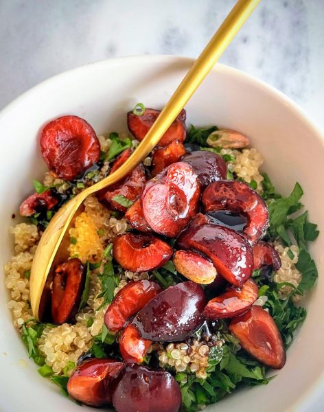 quinoa salad with cherries and pistachios