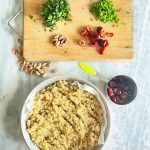 Ingredients for quinoa salad with cherries and pistachios