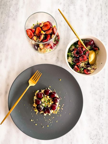 quinoa salad with cherries and pistachios