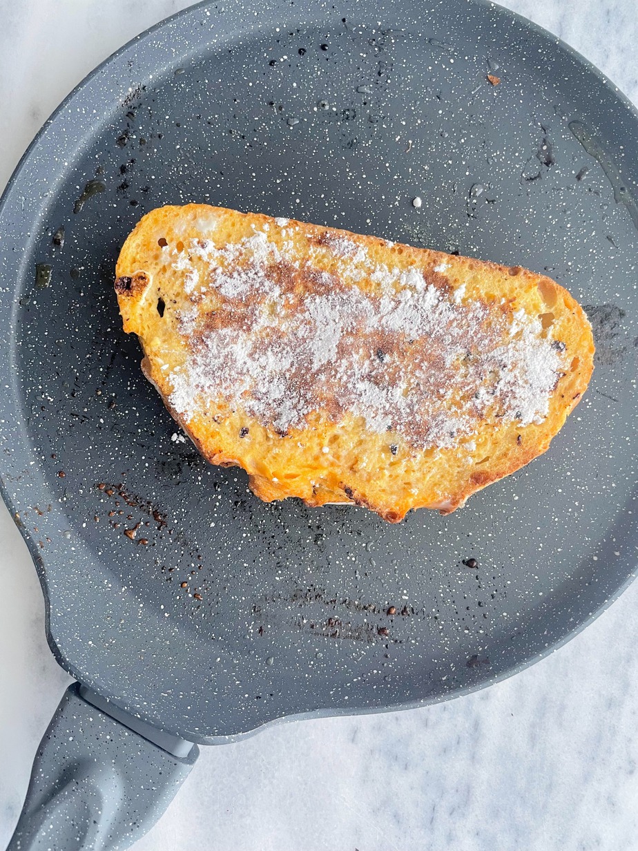 powdered sugar on sourdough bread