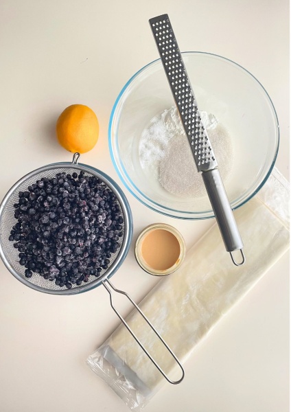 ingredients for blueberry and puff pastry galette
