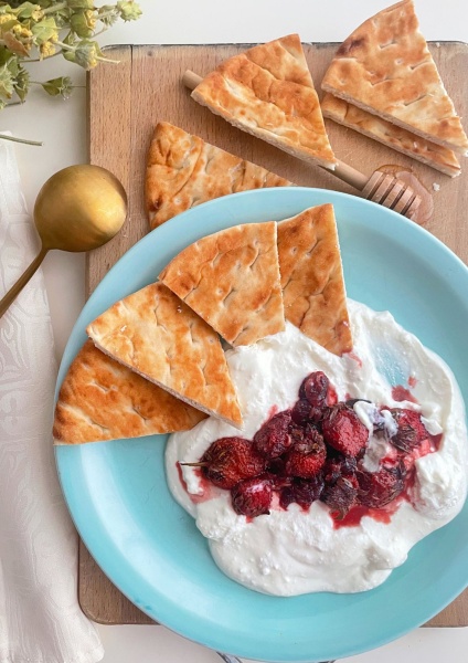 whipped feta with strawberry jam 